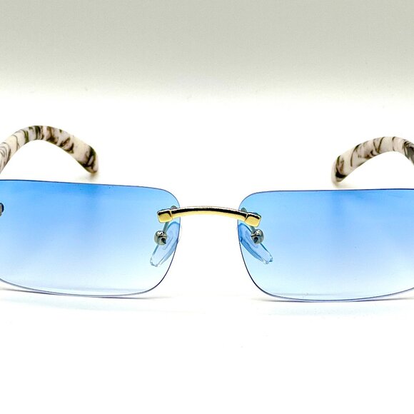 Men Sunglasses Hip Hop Gold Blue Lens Marble Arms Fashion Retro Shades Quevo New - Picture 3 of 4